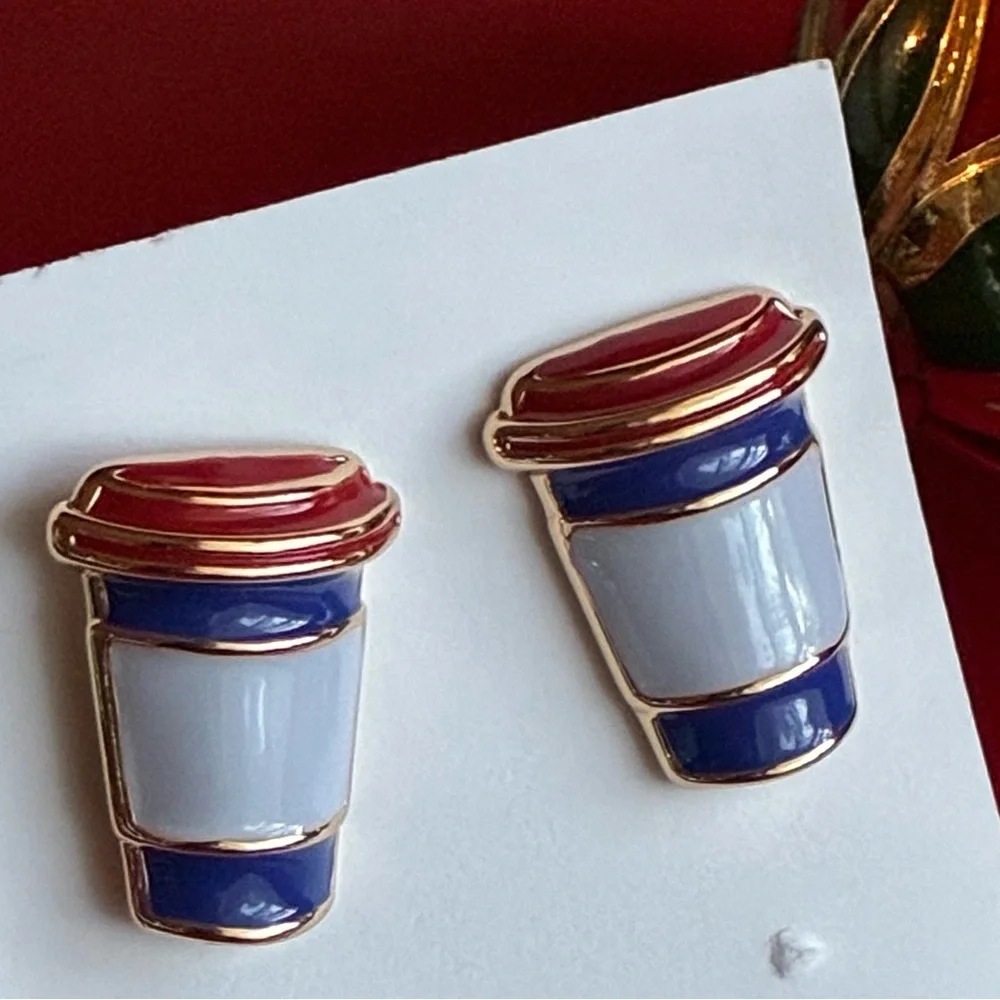 KATE SPADE Earrings,kate spade Red and Blue Coffee Cup Earrings